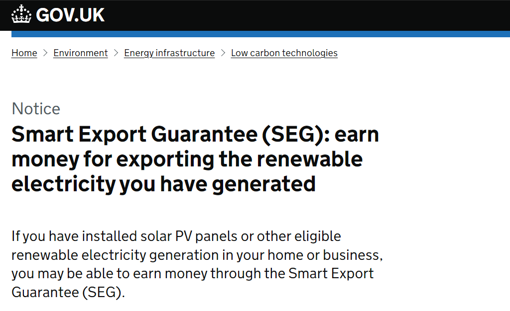Smart Export Guarantee (SEG)